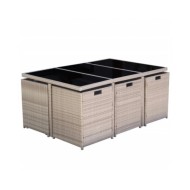 Salon de jardin encastrable avec coussins 11 pcs Rotin Beige