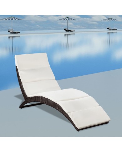 Chaise longue pliable avec coussin Résine tressée Marron