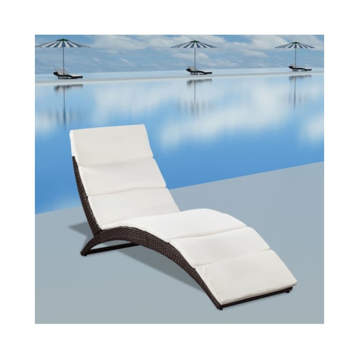 Chaise longue pliable avec coussin Résine tressée Marron