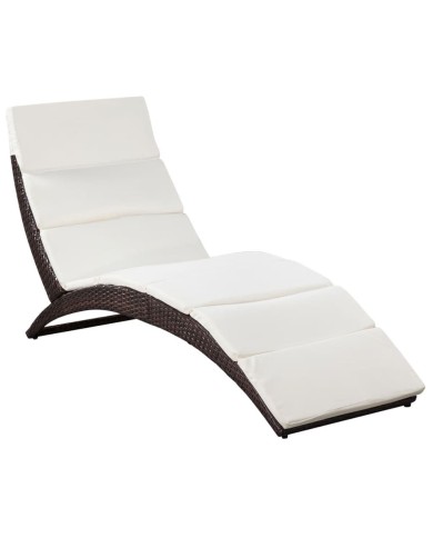 Chaise longue pliable avec coussin Résine tressée Marron