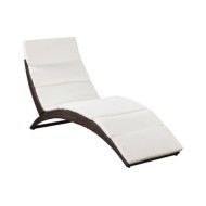 Chaise longue pliable avec coussin Résine tressée Marron