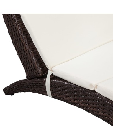 Chaise longue pliable avec coussin Résine tressée Marron