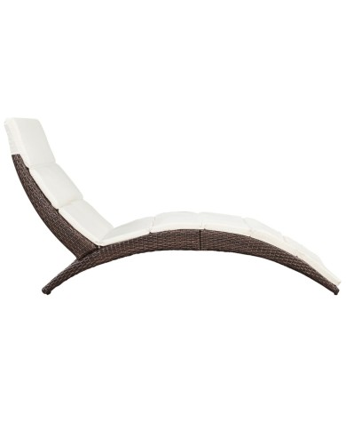 Chaise longue pliable avec coussin Résine tressée Marron