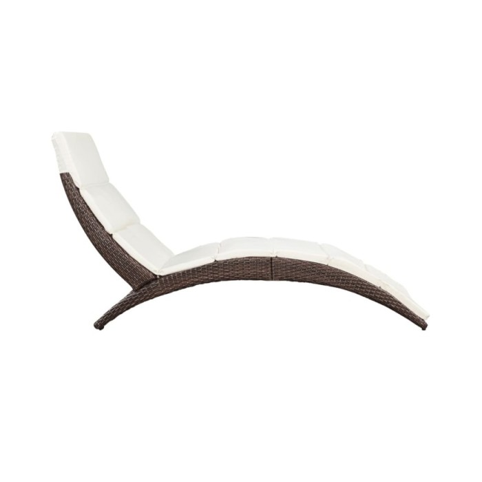 Chaise longue pliable avec coussin Résine tressée Marron
