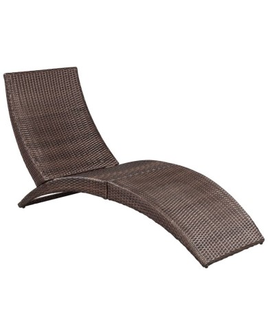 Chaise longue pliable avec coussin Résine tressée Marron