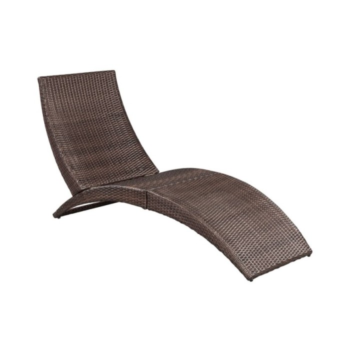 Chaise longue pliable avec coussin Résine tressée Marron