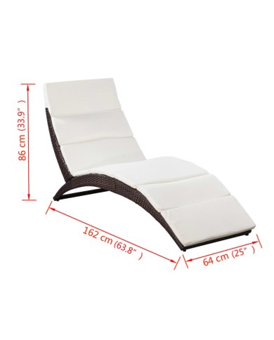 Chaise longue pliable avec coussin Résine tressée Marron