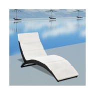 Chaise longue pliable avec coussin Résine tressée Noir