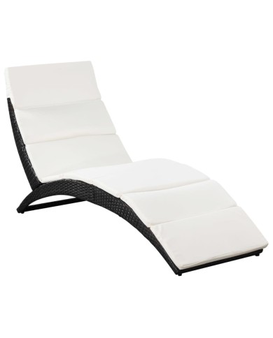 Chaise longue pliable avec coussin Résine tressée Noir