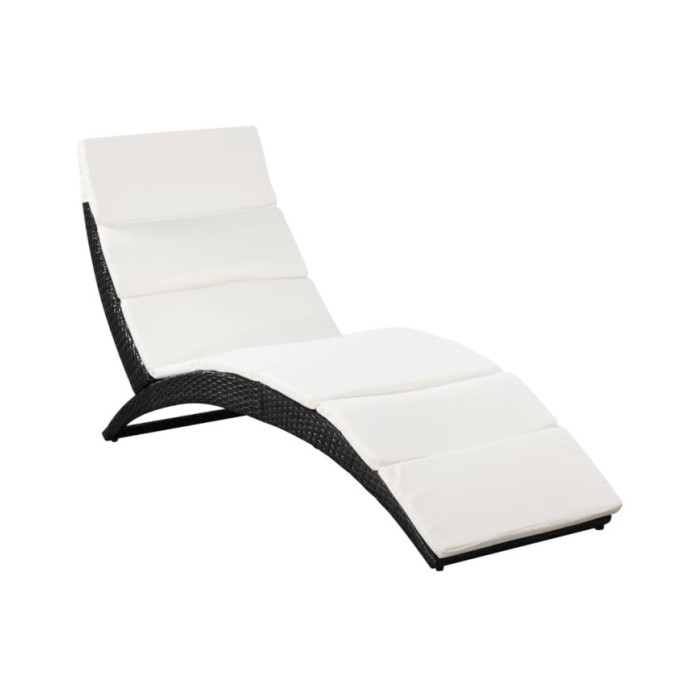 Chaise longue pliable avec coussin Résine tressée Noir