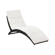 Chaise longue pliable avec coussin Résine tressée Noir