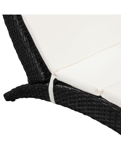 Chaise longue pliable avec coussin Résine tressée Noir