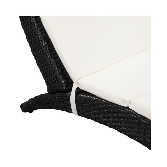 Chaise longue pliable avec coussin Résine tressée Noir