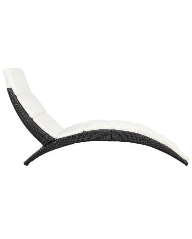 Chaise longue pliable avec coussin Résine tressée Noir