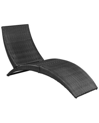 Chaise longue pliable avec coussin Résine tressée Noir