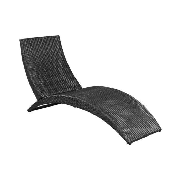 Chaise longue pliable avec coussin Résine tressée Noir