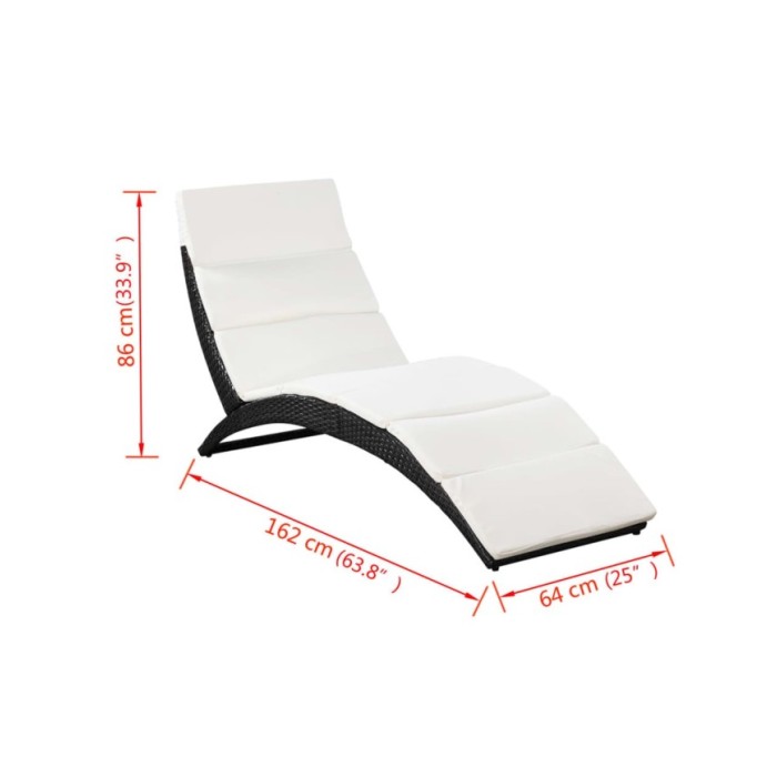 Chaise longue pliable avec coussin Résine tressée Noir