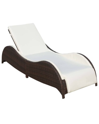 Chaise longue avec coussin Résine tressée Marron
