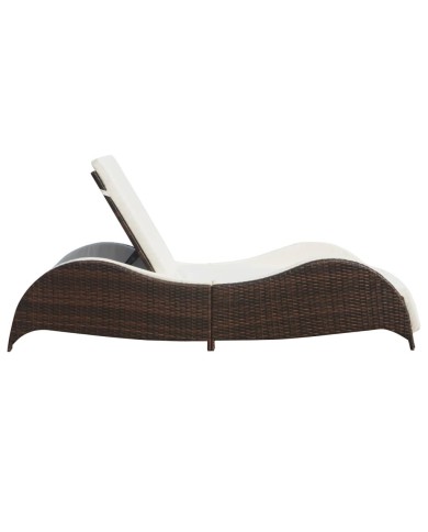 Chaise longue avec coussin Résine tressée Marron