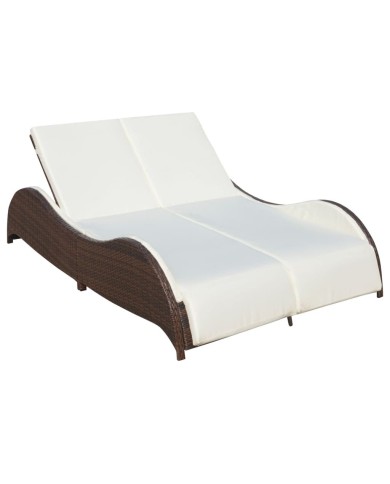 Chaise longue double avec coussin Résine tressée Marron