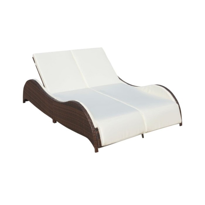 Chaise longue double avec coussin Résine tressée Marron