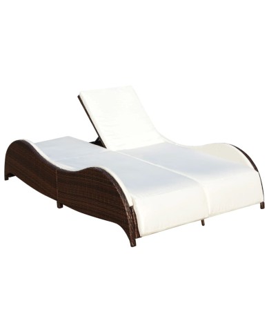Chaise longue double avec coussin Résine tressée Marron