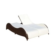 Chaise longue double avec coussin Résine tressée Marron