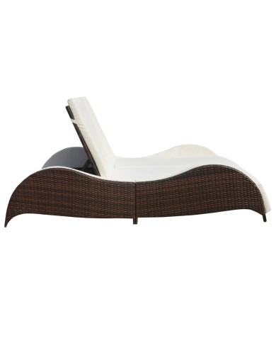 Chaise longue double avec coussin Résine tressée Marron