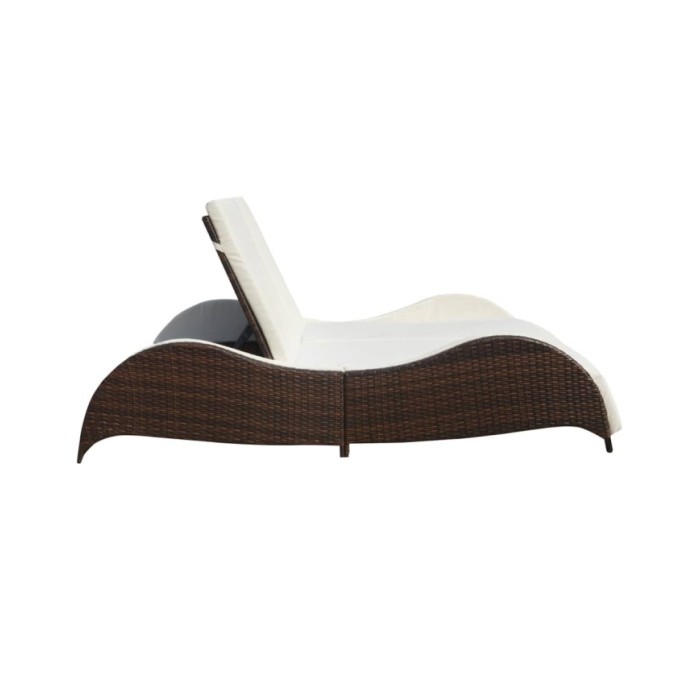 Chaise longue double avec coussin Résine tressée Marron