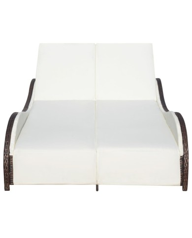 Chaise longue double avec coussin Résine tressée Marron
