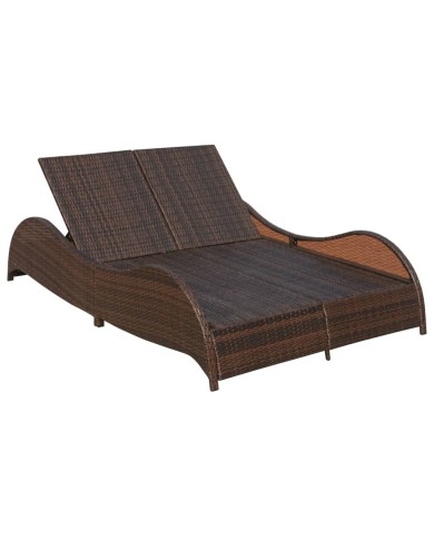 Chaise longue double avec coussin Résine tressée Marron