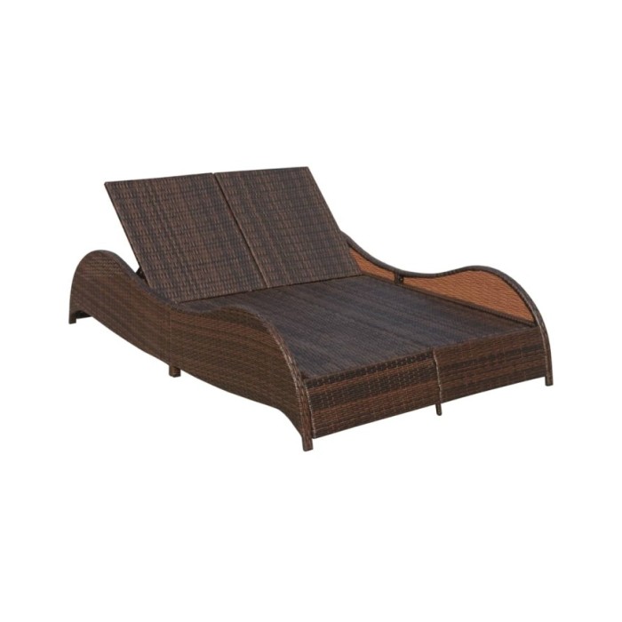 Chaise longue double avec coussin Résine tressée Marron
