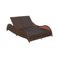 Chaise longue double avec coussin Résine tressée Marron
