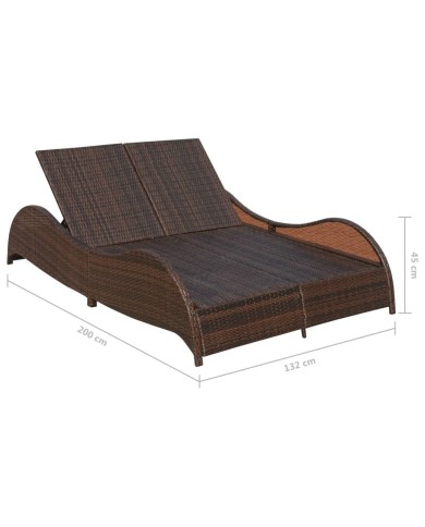 Chaise longue double avec coussin Résine tressée Marron