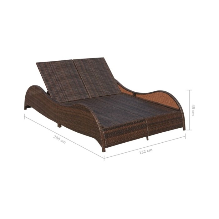 Chaise longue double avec coussin Résine tressée Marron