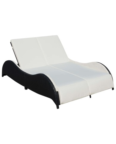 Chaise longue double avec coussin Résine tressée Noir