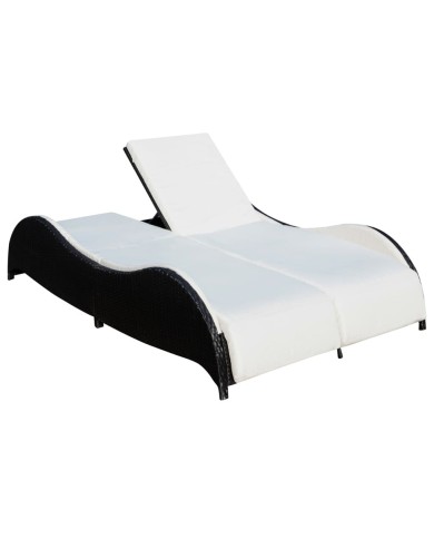Chaise longue double avec coussin Résine tressée Noir