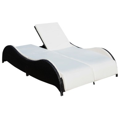 Chaise longue double avec coussin Résine tressée Noir