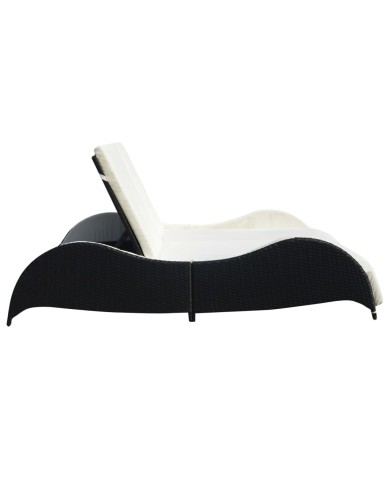 Chaise longue double avec coussin Résine tressée Noir