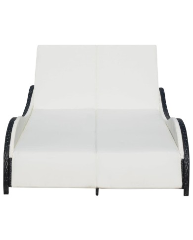Chaise longue double avec coussin Résine tressée Noir