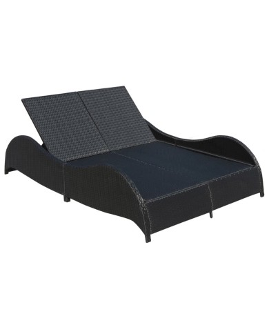 Chaise longue double avec coussin Résine tressée Noir