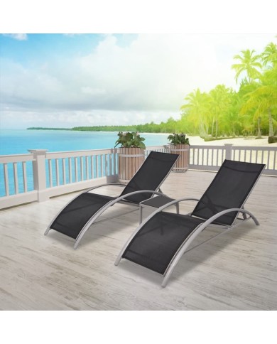 Chaises longues avec table Aluminium Noir