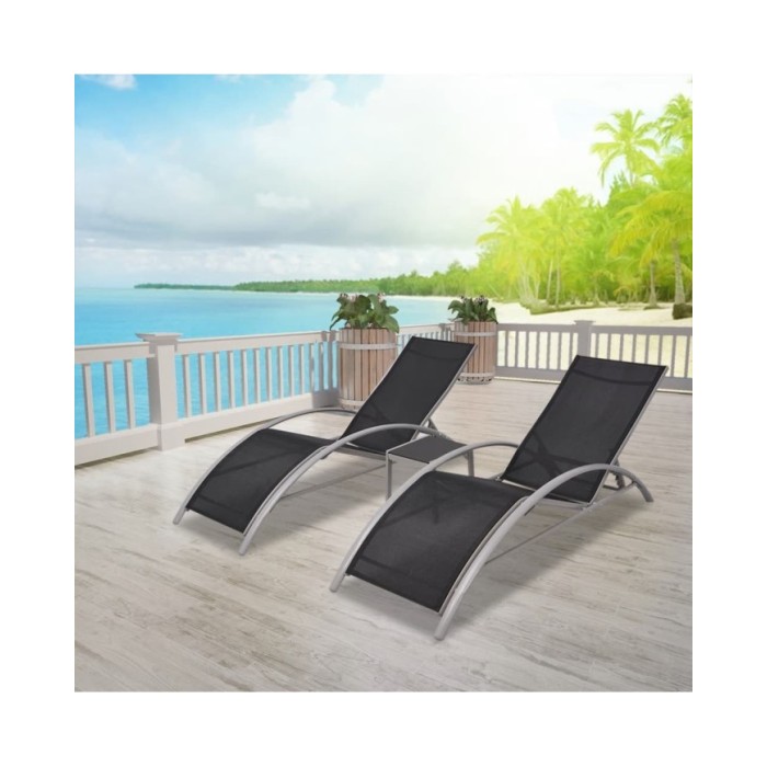 Chaises longues avec table Aluminium Noir
