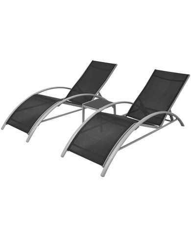 Chaises longues avec table Aluminium Noir