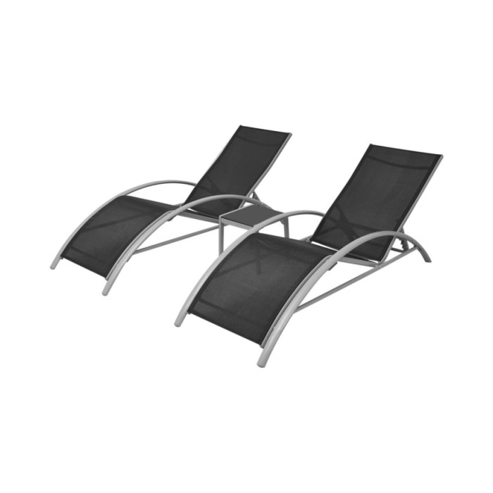 Chaises longues avec table Aluminium Noir