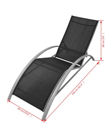 Chaises longues avec table Aluminium Noir