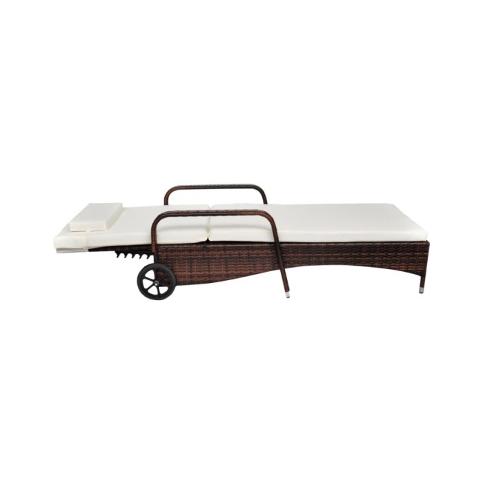 Chaise longue avec coussin et roues Résine tressée Marron