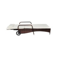Chaise longue avec coussin et roues Résine tressée Marron
