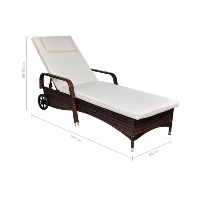 Chaise longue avec coussin et roues Résine tressée Marron