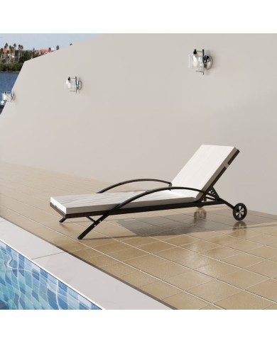 Chaise longue avec coussin et roues Résine tressée Marron